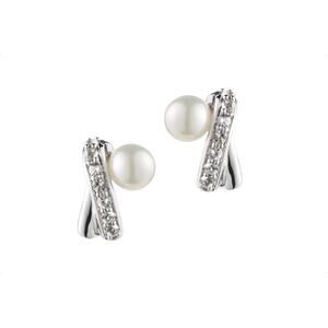 New Doting Dews Marina Fresh Water Pearl & White Topaz Rhodium Silver Earrings